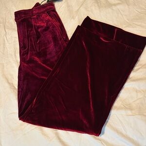Lulu's Velvet Straight Leg Pants in Rich Burgundy